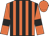 Orange and black stripes, orange sleeves, black armlets, orange cap