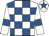 White and royal blue check, white sleeves, royal blue armlets and star on cap