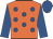 orange, royal blue spots, royal blue sleeves and cap