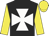 Black, white maltese cross, yellow sleeves and cap