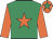 Emerald green, orange star and sleeves, orange cap, emerald green star