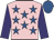 Pink, royal blue stars, purple sleeves, royal blue cap