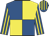 Royal blue and yellow (quartered), striped sleeves and cap