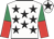 White, black stars, red & emerald green halved sleeves, white cap, black star