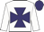 White, purple maltese cross and cap