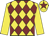 Yellow and maroon diamonds, yellow sleeves, yellow cap, maroon star