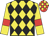 Yellow and black diamonds, yellow sleeves, red armlets, red and yellow check cap