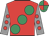 Red, large emerald green spots, grey sleeves, red spots, emerald green and red quartered cap