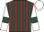 Dark green and maroon stripes, white sleeves, dark green armlets, white cap
