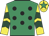 Emerald green, black spots, yellow and dark green chevrons on sleeves, yellow cap, emerald green star