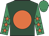 Dark green, orange disc, emerald green sleeves, orange stars, emerald green cap