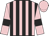 Pink and black stripes, pink sleeves, black armlets, pink cap