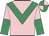 Pink, emerald green chevron, halved sleeves, emerald green and pink quartered cap