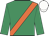 Emerald green, orange sash, white cap