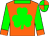 Orange, green shamrock, sleeves and collar, orange cuffs, quartered cap
