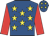 Royal blue, yellow stars, red sleeves