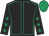 Black, emerald green seams, black sleeves, emerald green stars, emerald green cap