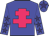 Blue body, rose cross of lorraine, blue arms, purple stars, blue cap, purple star