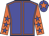 Big-blue body, orange seams, orange arms, big-blue stars, big-blue cap, orange star
