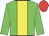Green body, yellow stripe, green arms, red cap