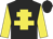 Black body, yellow cross of lorraine, yellow arms, black cap