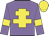 Mauve body, yellow cross of lorraine, mauve arms, yellow armlets, yellow cap