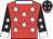 Red,white stars and collar,black sleeves,white stars and cuffs,black cap,white stars,red peak