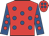 Red, royal blue spots, royal blue sleeves, red spots