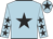 Light blue, black star, light blue sleeves, black stars, light blue cap, black star