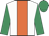 White, orange stripe, emerald green sleeves and cap