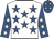 White, royal blue stars, royal blue sleeves, white stars, royal blue cap, white stars