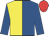 Royal blue & yellow halved, royal blue sleeves, red cap