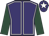 Purple, white seams, dark green sleeves, purple cap, white star