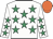 White, emerald green stars, orange cap