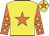Yellow, orange star, orange sleeves, yellow stars, yellow cap, orange star
