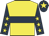 Yellow, dark blue hoop, dark blue sleeves, yellow stars, dark blue cap, yellow star