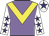 Mauve, yellow chevron, white sleeves, purple stars, white cap, purple star
