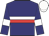 Navy blue, white and red hoop, white armlets, white cap