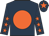 Dark blue, orange disc, dark blue sleeves, orange stars, dark blue cap, orange star
