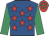 Royal blue, red stars, emerald green sleeves, red & emerald green hooped cap