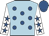 Light blue, royal blue spots, white sleeves, royal blue stars and cap