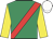 Emerald green, red sash, yellow sleeves, white cap