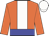 orange, white stripe, blue belt, orange sleeves, white cap