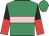 emerald green, pink hoop, black and red halved sleeves, emerald green cap