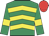 Emerald green, yellow chevrons and armlets, red cap