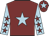 Maroon, light blue star, light blue sleeves, maroon stars, maroon cap, light blue star