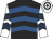 Black, royal blue chevrons, white and dark blue chevrons on sleeves, hooped cap