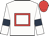 White, red hollow box, white sleeves, dark blue armlets, red cap