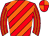 Red and orange diagonal stripes, striped sleeves, quartered cap