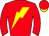 Red, yellow lightning bolt, red sleeves, yellow lightning bolt, red cap, yellow peak